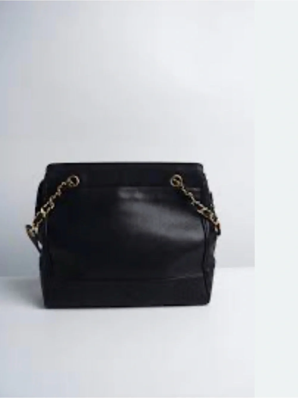 CHANEL Black Leather Shoulder Bag with Gold Chain Straps